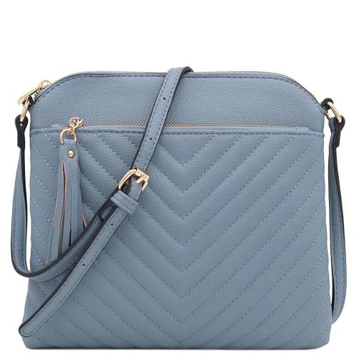 Image of FashionPuzzle Chevron Quilted Medium Crossbody Bag with Tassel Accent