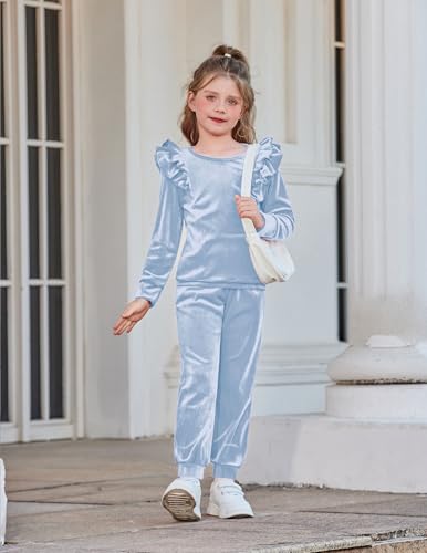 Image of Arshiner Girls 2 Piece Outfits Velour Tracksuit Ruffle Sweatshirt Sweatpant