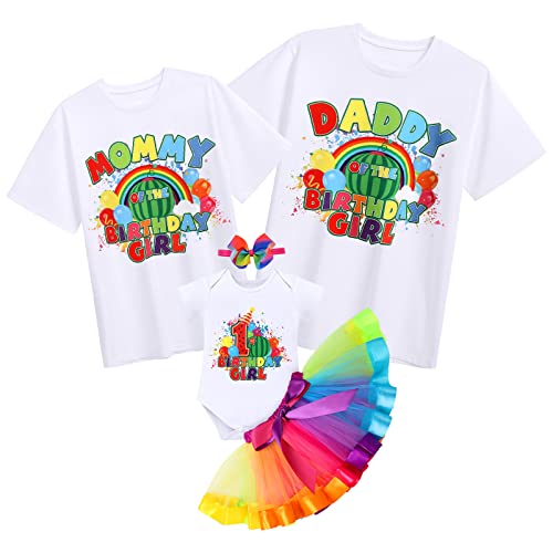 Family Birthday Matching Outfit Baby Girls Dad and Mom Melon Watermelon Cow Print Short Sleeve Round Neck Romper T Shirt Tops Cake Smash Summer Clothes Set for Photo Shoot Watermelon Mom Large