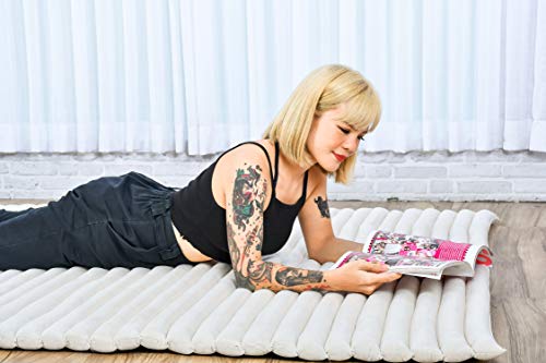 Image of Leewadee - Foldable Floor Mattress - Japanese Roll Up Futon -Trifold Tatami Mat- Guest Floor Bed - Camping Mattress - Thai Massage Mat, Kapok Filled, 75 x 57 inches, Ecru