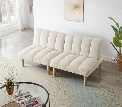Sofá cama plegable de 2 plazas con respaldo ajustable de 3 posiciones en beis 6
