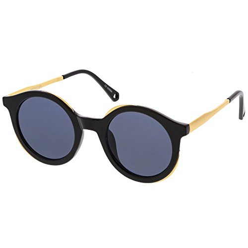 zeroUV - Modern Horn Rimmed Metal Trim Neutral Colored Flat Lens Round Sunglasses 51mm2