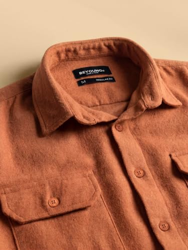 Image of Beyoung Solid Recycled Flannel Shirt for Men | Premium Cotton Flannel | Classic Pointed Collar