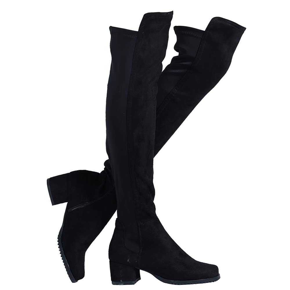 ShoeN Tale Chunky Block Low Heel for Women Comfortable Over The Knee Thigh High Boots