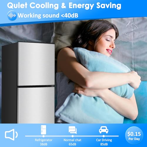 Image of Compact Refrigerator with Freezer, 4.5 Cu. Ft. 2-Door Dorm Fridge with Adjustable 7-Level Thermostat, Small Refrigerator with Freezer for Home, RV, Apartment, Office, Silver