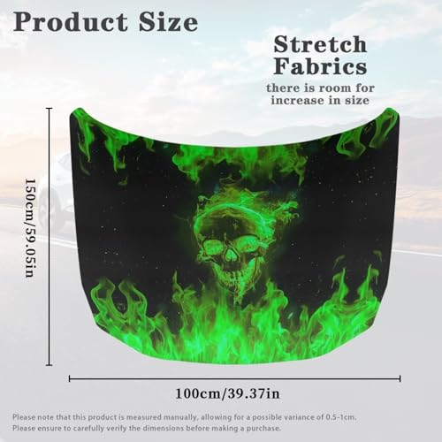 Image of Flaming Skull Car Hood Cover Easy to Install Fabric Hood Cover Vehicles Decorate Engine Removable Automotive Accessories Personalized Suitable for Cars(59x39 Inch)