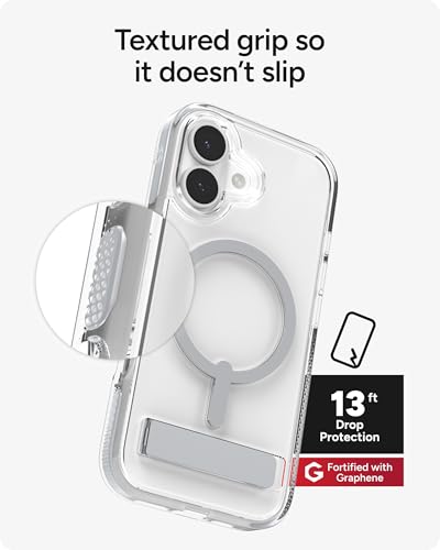 Image of ZAGG Santa Cruz Snap Case with Kickstand for iPhone 17 - Silver, Drop Protection (13ft /4m), MagSafe Charging Compatible, ClearGuard Anti-Yellowing Technology, Scratch Resistant Phone Case