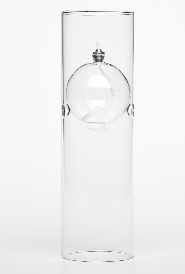 Firefly Modern Transcend Clear Glass Oil Lamp - Set of 2 Elegant, Refillable Lamps, Ideal for Indoor & Outdoor Use - 10-3/8 Inch