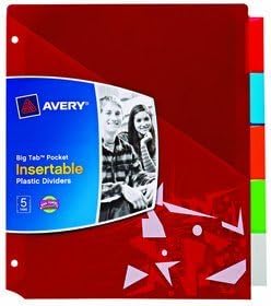 Avery Products Corporation 07716 Student Tuff Pocket Insertable Plastic Dividers Asst Asst