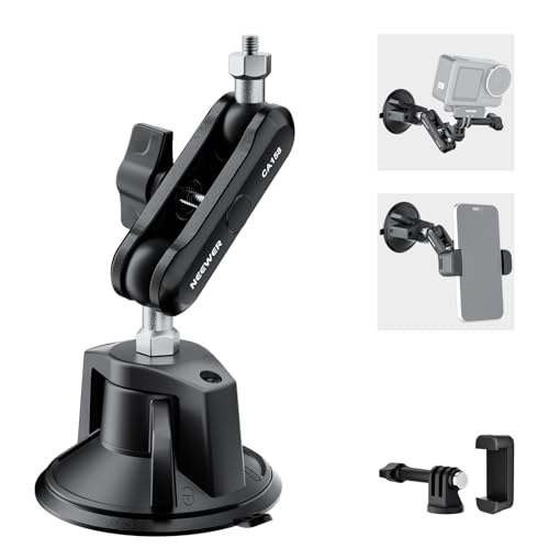 Image of NEEWER Suction Cup Phone Holder & Camera Mount Compatible With GoPro DJI Insta360 iPhone, Car Phone Mount with Action Camera Adapter 360 Magic Arm for POV Windshield Glass Vlog Video Recording, CA158