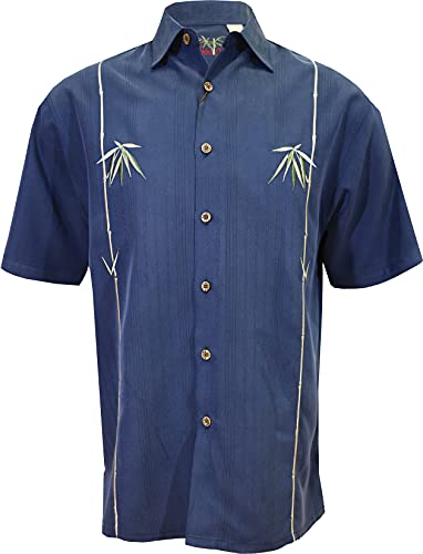 Bamboo Cay Men's Short Sleeve Dual Bamboos Casual Hawaiian Shirt