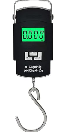 kundra Electronic Balance Portable Hook Weighing Machine Digital Hanging Luggage Fishing Hook Scale Manual Weight 110 lb/50 Kg Backlite LCD Display Screen (Black)