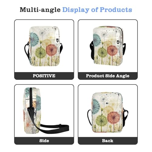 Delicate Dandelion Sling Bag Zipper Closure Crossbody Bag with Card Phone Passport Compartment 6.6×9.4×2.5 inches4