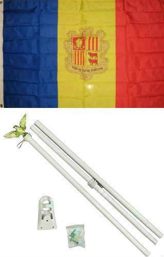 3x5 Andorra Flag White Pole Kit Set - Party Decorations Supplies For Parades - Prime Outside, Garden, Men Cave Decor Flag