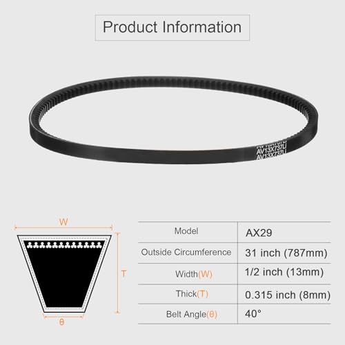 Image of uxcell AX29 EPDM V-Belt, Raw Edge Cogged Industrial Rubber V Belt 1 /2 inch Width x 29 inch Inside Circumference
