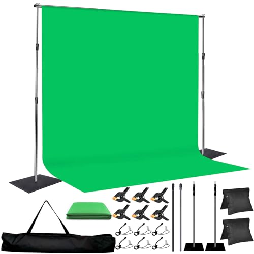 LOOWVY 8x10 FT Green Screen Backdrop Kit with Stand, Portable Green Screen Background Support System, Premium Polyester Backdrop for Video Recording, Photography Studio, Virtual Backgrounds, Events