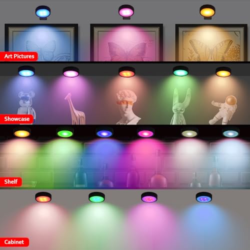 Image of Battery Operated Picture Light, Puck Lights with Remote, Picture Lights for Wall, Picture Frame Lights with 20 Color Changing, Wireless Magnetic Art Light for Accent, Paintings-Black