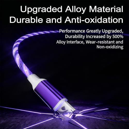 Image of AYI USB C to A Charging Cable 3.3ft, LED Glowing Starry Sky Light-Up Cord, PVC Tangle-Free Fast Charging Cable with Smart Chip, Data Transfer Sync Cord for USB-C Devices, Purple.
