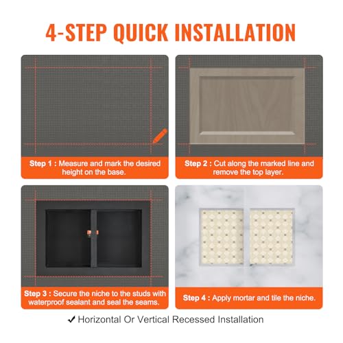 Image of VEVOR Shower Niche Ready for Tile 16 inch x 24 inch, Double Shelf Organizer, Square Corners Wall-inserted Niche Recessed, Sealed Protection Modern Soap Storage Niche for Shower Bathroom, Black