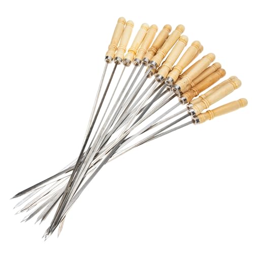 Brochetas planas de acero inoxidable para barbacoa con mango ergonómico de madera 2