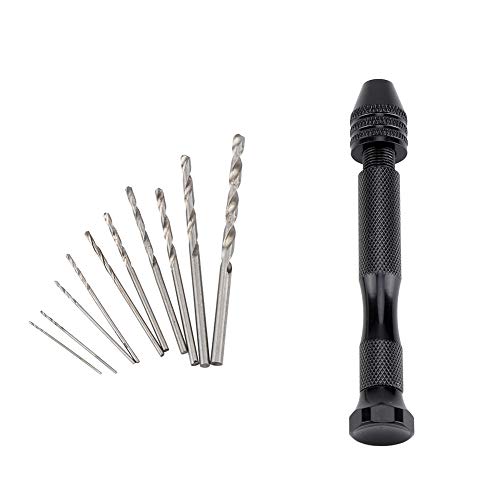Pin Vise Hand Drill Bits,Manual Craft Drill Micro Mini Twist Drill Bits Set,Mini Hand Drill Rotary Tool Manual Rotary (Combination 6: Single Black Hand Twist Drill + 10)