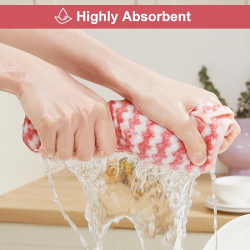 Image of JOYMOOP Microfiber Cleaning Cloths - 18 Pack, 10 inch x 10 inch, Pink - Reusable, Lint-Free, Super Absorbent Towels for Kitchen, Car, and Household Cleaning