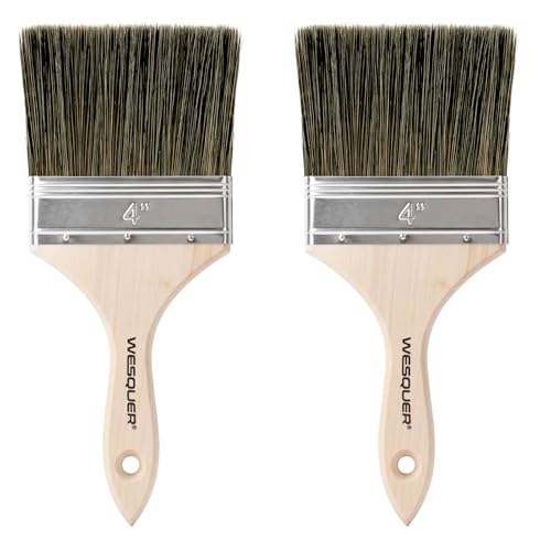 Wesquer 4 Inch Paint Brushes 2 Pack Flat Professional Limewash Paint Brush Extra Large Brushes for Walls Deck Exterior House Fence Painting
