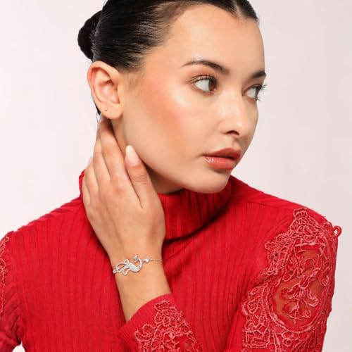 Image of Nilu's Collection Rose Gold & Silver Plated American Diamond Adjustable Peacock Bracelet, Stylish Fashion Jewellery Gift fo Women