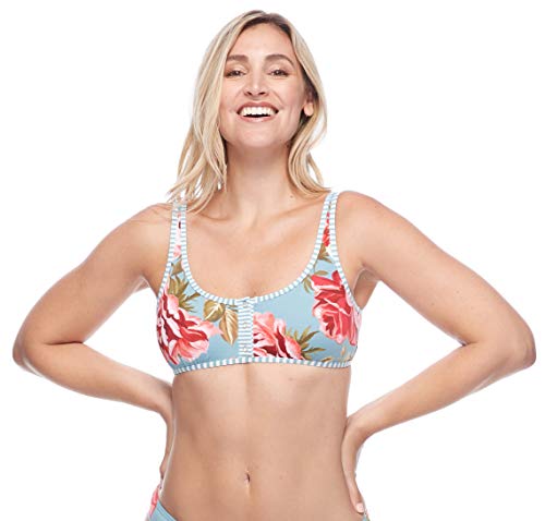 Esky Skye Women's Gaby Bralette Bikini Top Swimsuit with Buton Front Detail, Rose Garden Floral Print, Small