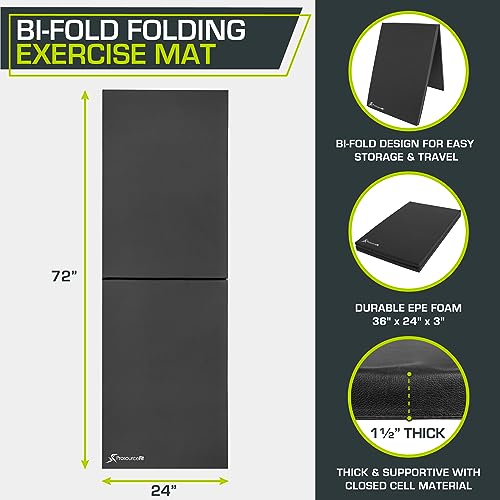Image of ProsourceFit Bi-Fold Folding Thick Exercise Mat 6'x2' with Carrying Handles for MMA, Gymnastics Core Workouts
