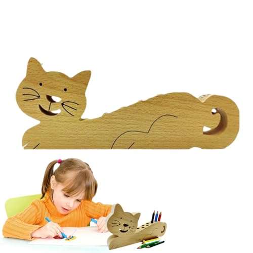 Range-crayons en bois chat idée cadeau pour professeur - 2
