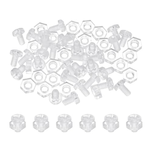 QUARKZMAN Kit De Tornillos De Acrílico Transparente M2.5x4mm Y Tuercas Hexagonales 30 Juegos De Tornillos Phillips De Cabeza Redonda De Plástico PC Con Rosca Métrica Gruesa Transparente