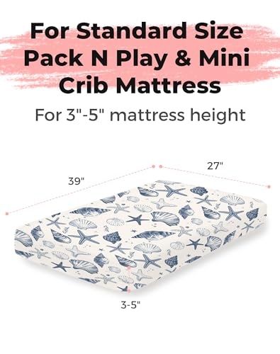 Image of Pack and Play Sheets 2 Pack, Fitted Jersey Knit Mini Crib Sheets for Baby Boys and Girls, Compatible with Graco Pack N Play and Mini Crib Mattress (Deep Blue, Pack N Play /Mini Crib Sheets)