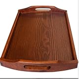 Mearrineser 木製トレー ナチュラル 大 角型 お盆 取っ手付き 持ちやすい フレア 長方形プレート 長手盆 ウッドトレイ (38cm*23cm)