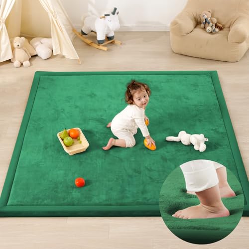 Image of 1.3 inch Thick Baby Floor Play Mat, 59x79 Padded Foam Tummy Time Crawling Mat, Non-Slip Water-Repellent Soft Plush Nursey Area Rug for Playroom Bedroom Living Room (Emerald)