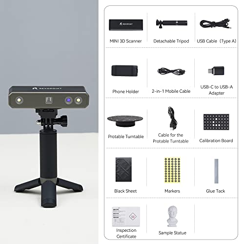 Revopoint Mini 3D Scanner with Tripod, Turntable, Up to 0.02 mm Precision and 10 Fps Scan Speed Industrial Blue Light 3D Scanner for 3D Printing - Standard
