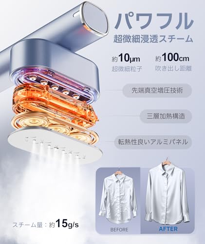 衣類スチーマー Pursay かけたまま スチームアイロン 100-240V 海外対応【濡れずにすぐに着られる×大量超微細スチーム】 ハンディ コンパクト シワ伸ばし 服 アイロン パワフル連続 スチーム 120ml 水タンク 700g 軽量 ドライアイロン 脱臭 除菌 ハンガーにかけたまま 出張 旅行 自宅 プレゼント