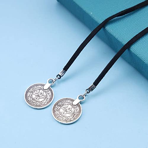 Yheakne Boho Lange Lederhalskette Schwarzes Leder Wrap Choker Halskette Vintage Disc Coin Halskette Vagan Wildleder Halskette Kette Schmuck für Frauen und Mädchen (Schwarz)