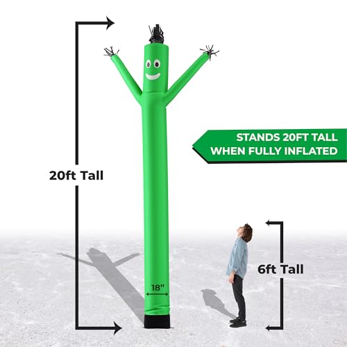LookOurWay Air Dancers Inflatable Tube Man Attachment - 20 Feet Tall Wacky Waving Inflatable Dancing Tube Guy for Business Promotion - Blower Not Included - Green - Thumbnail 3