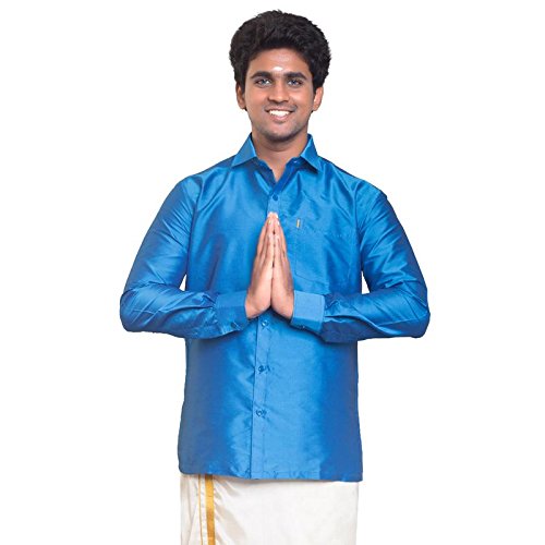 Image of THANGAMAGAN Men's Regular Fit Shirt (TF0050140DOBL Blue 40)