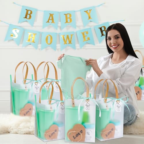 50Pcs Baby Shower Prizes for Game Winners Baby Shower Favors Gifts including Plastic Tumbler Notebook Scented Candles Ballpoint Pen Mirrors with Hair Brushes Bracelet Gift Bag (Green)