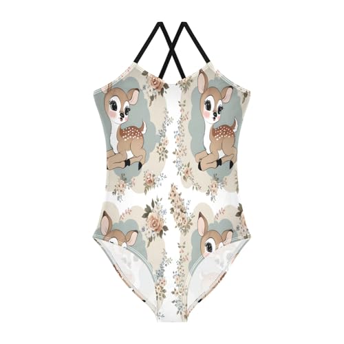 Cute Vintage Fawn Girls One-Piece Swimsuit Beach Bathing Suit