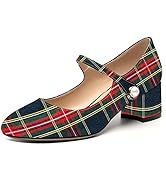 ROSERWISH Womens Velcro Strap Patent Ankle Strap Uniform Cute Round Toe Chunky Low Heel Pumps Sho...