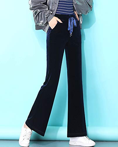 Kedera Women\'s Corduroy Velvet Pants Comfy Pull on Elastic Waist Trousers Drawstring Pants Dark Blue