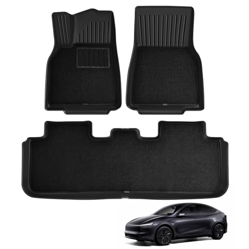 ECOZEN Tapetes Tesla Model Y 2025 de borracha para carro, 3D tapetes de TPE com manta de veludo para carro antiderrapantes, calcanhar de borracha reforçada de fixação para todos os tipos de climas