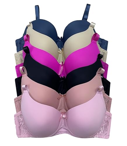 Image of Viola's Secret 6 Pack of Color Print T-Shirt Bras B Cup C Cup and D Cup