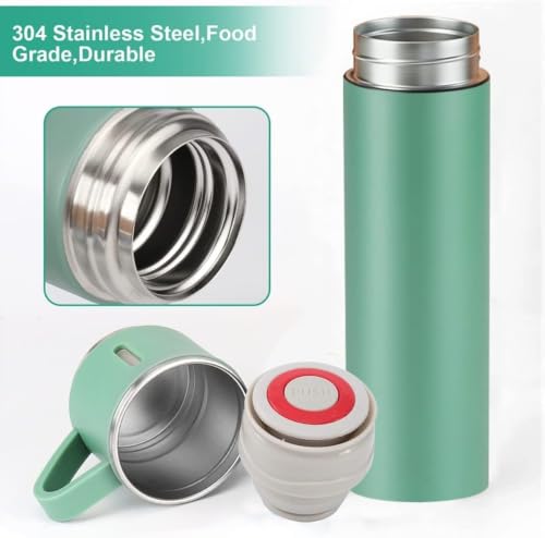 Image of Xanthos-500 ml Stainless Steel Vacuum Insulated Flask with Cup & Handle, Double Wall Hot & Cold Water Bottle, Thermos for Tea Coffee, Travel Bottle for Office, Home & Outdoor (Pastel Green)