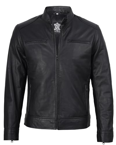 Image of Decrum Mens Leather Jacket - Cafe Racer Style Real Lambskin Leather Jacket Men