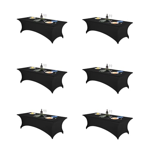 Image of FORLIFE 6Pack Spandex Table Covers 8ft,Fitted Tablecloth for 8ft Rectangular Tables, Stretch Patio Table Covers, Universal Spandex Table Cover for Wedding, Banquet, Party - Black