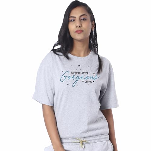 Image of London Hills Women's Cotton Oversized Fit Printed T-Shirt Half Sleeve Oversized t Shirts Drop Shoulder Tshirt